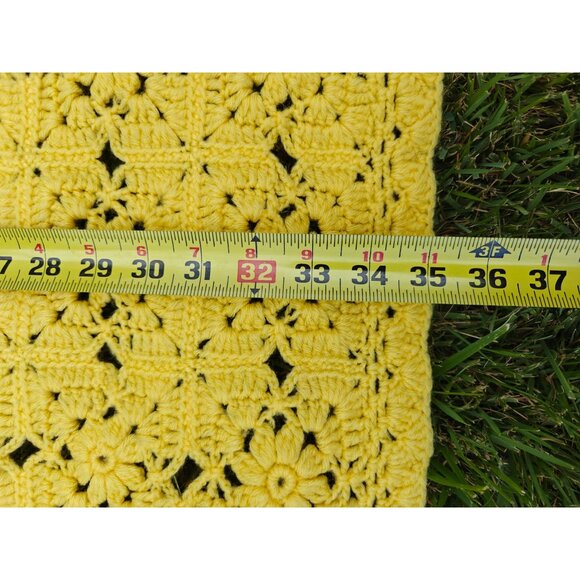Vintage Handmade Yellow Crochet Blanket Floral Granny Square 35"x60" Clean - Picture 3 of 8